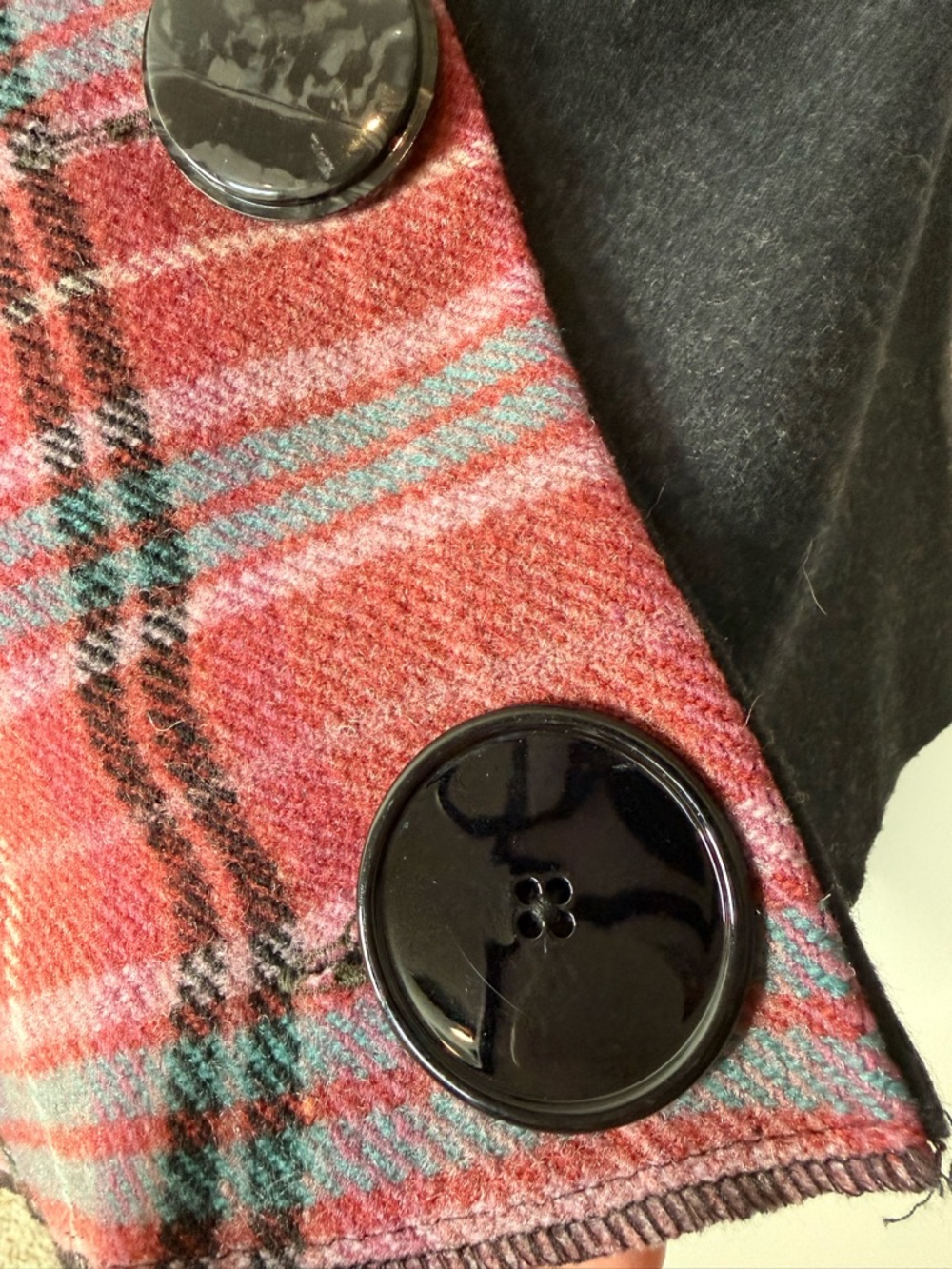 ADHESIF Upcycled Recycled Wool Patchwork Cape Capelet Buttons One Of A Kind - Picture 5 of 9
